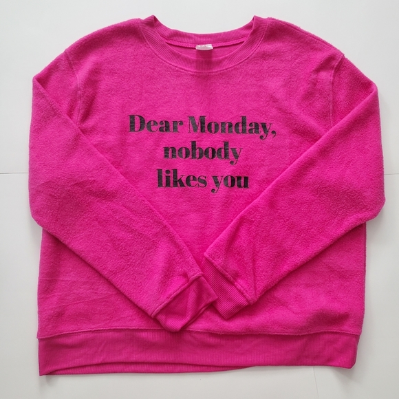 No Boundaries Tops - Funny Monday Pink Crewneck Sweatshirt soft fleecy outside